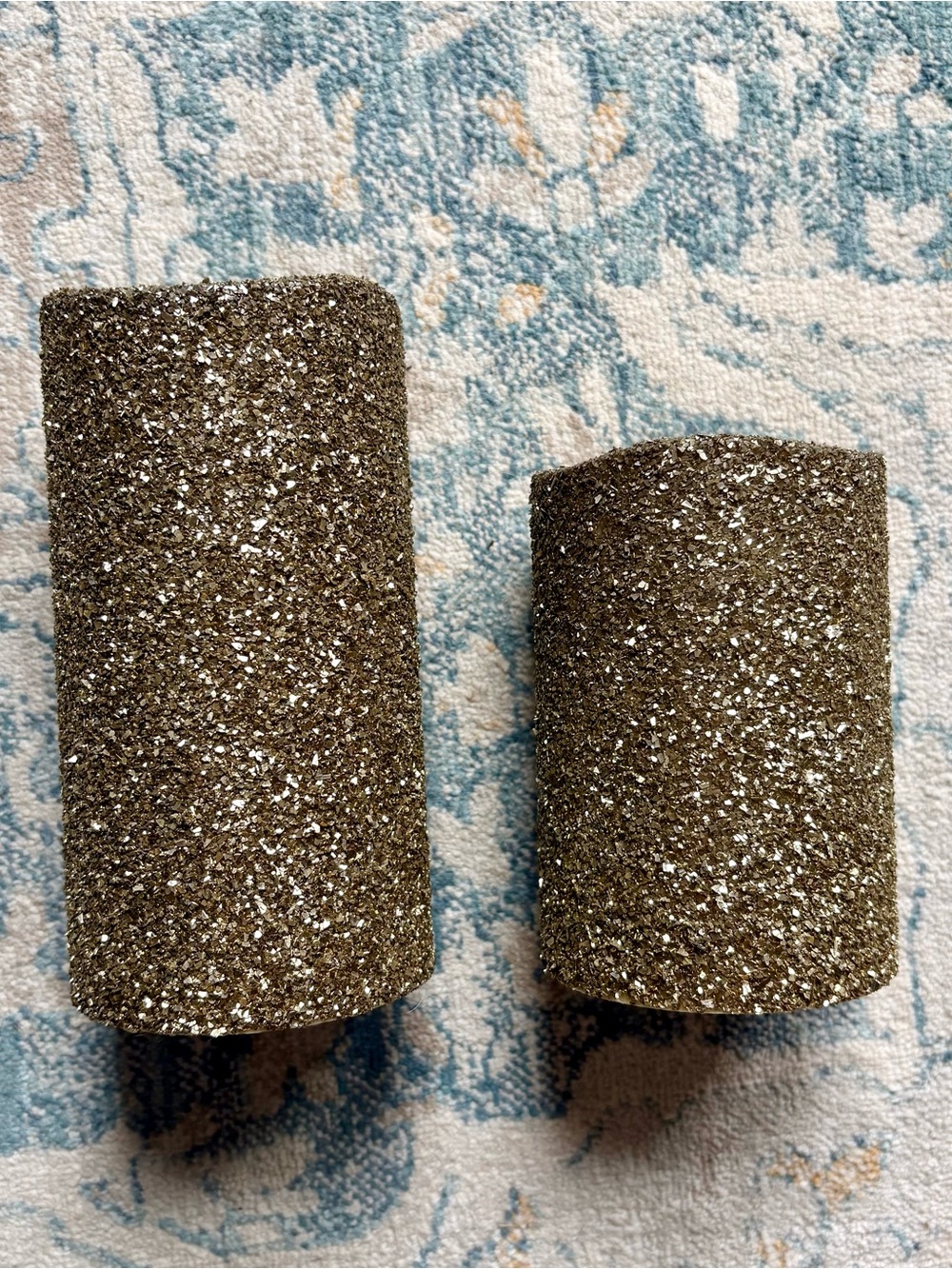 Luminara Flameless Moving Wick Pillar Candles Set of 2 Gold Glitter Holiday